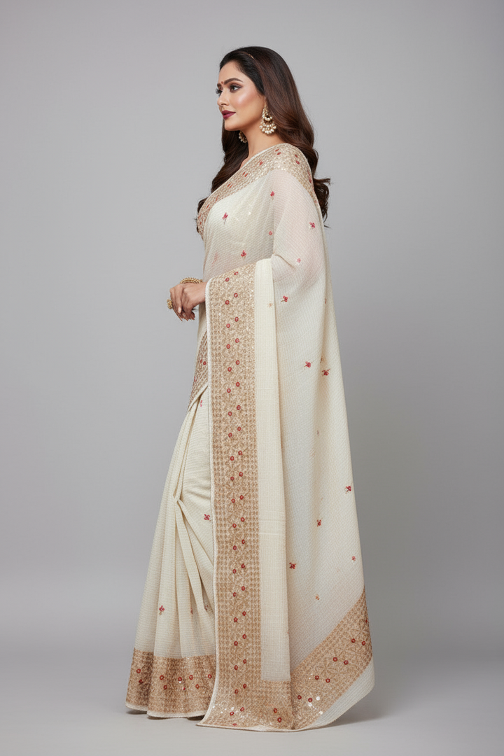 Beautiful Destinations Kota Doriya White Saree