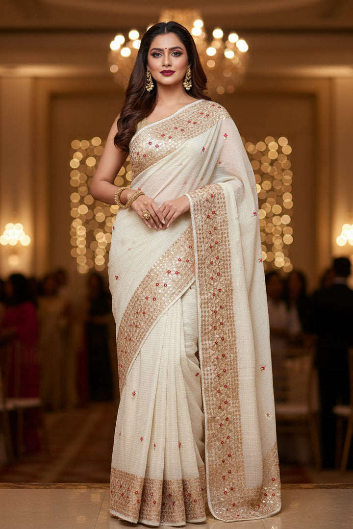Beautiful Destinations Kota Doriya White Saree