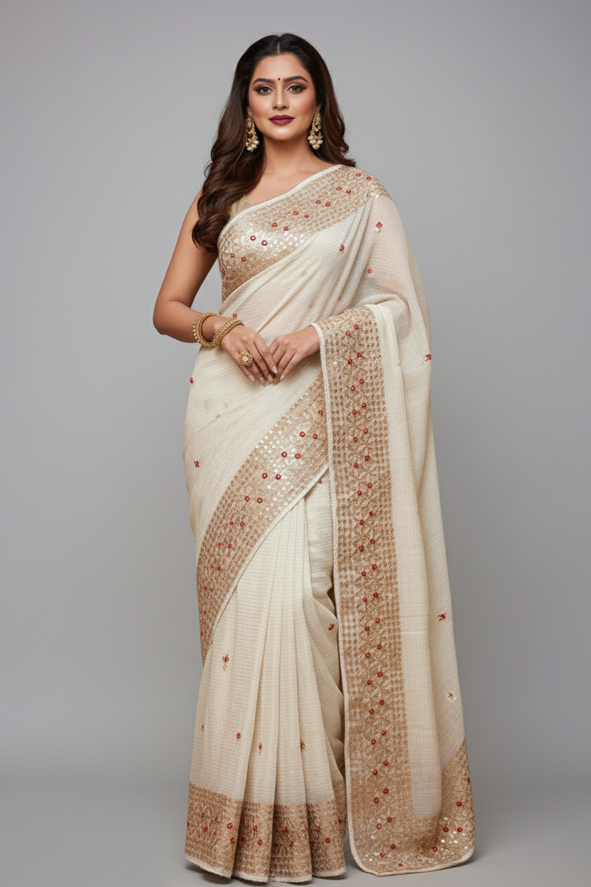 Beautiful Destinations Kota Doriya White Saree