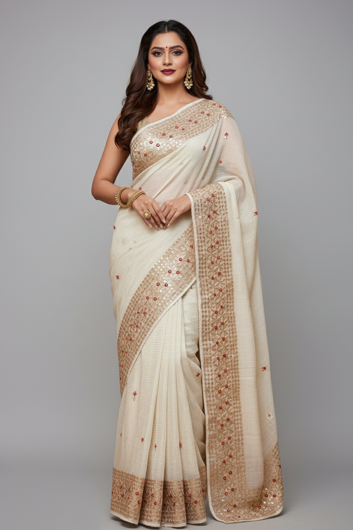Beautiful Destinations Kota Doriya White Saree