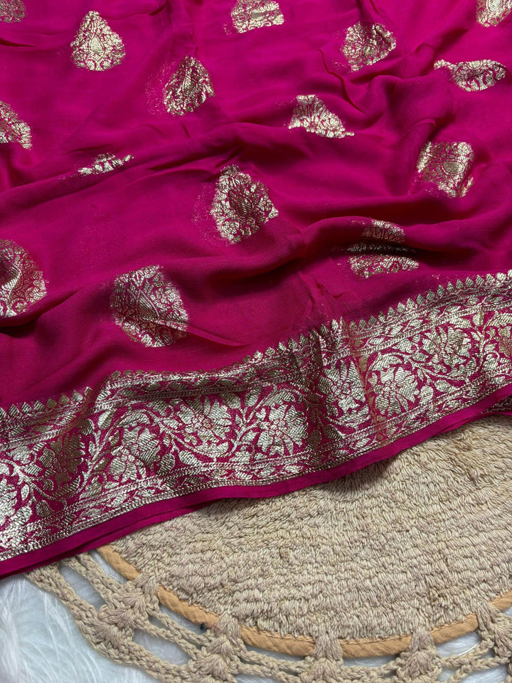 Perfection In Every Thread Georgette Rani Pink Saree