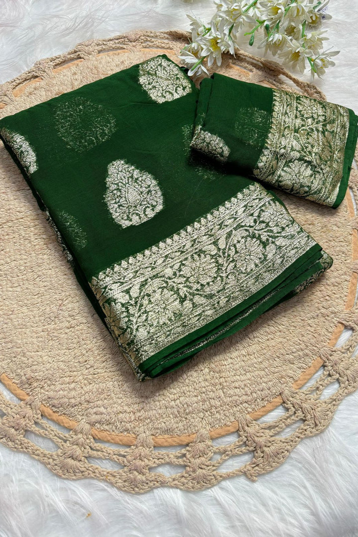 Perfection In Every Thread Georgette Green Saree