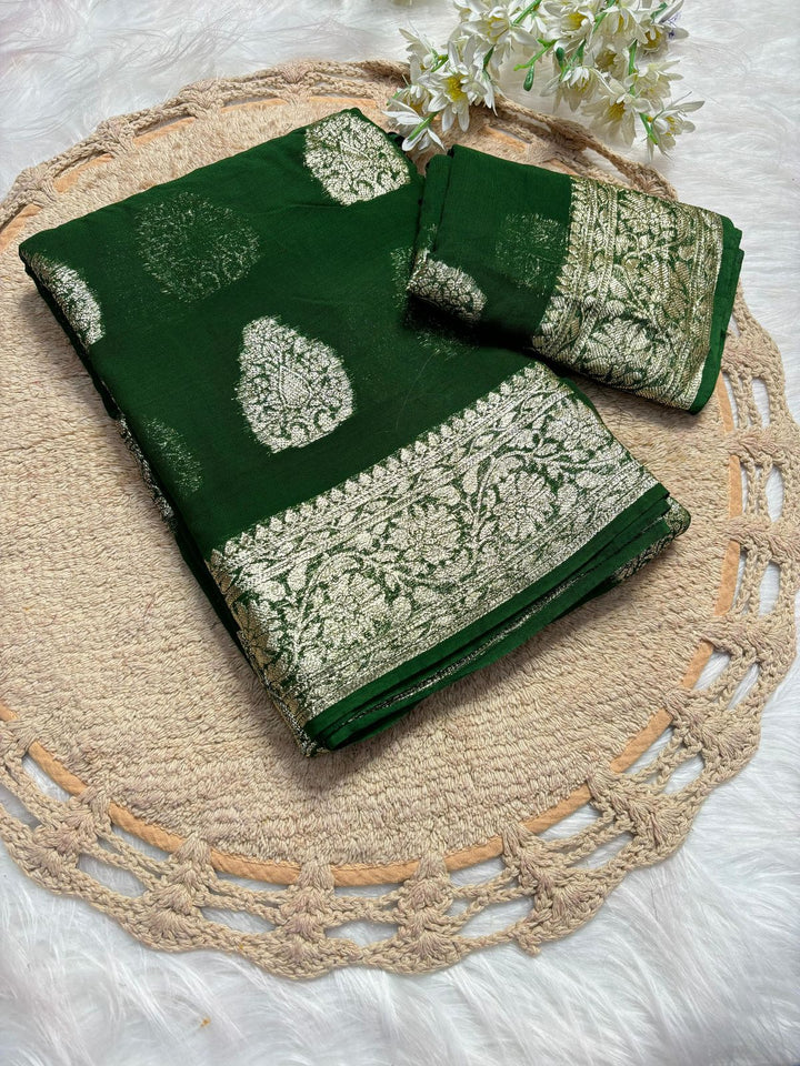 Perfection In Every Thread Georgette Green Saree