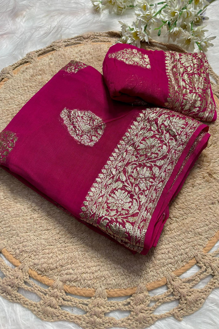 Perfection In Every Thread Georgette Rani Pink Saree