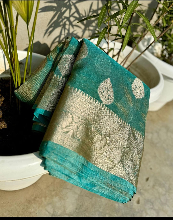 Before Sunrise Banarasi Katan Blue Tissue Saree