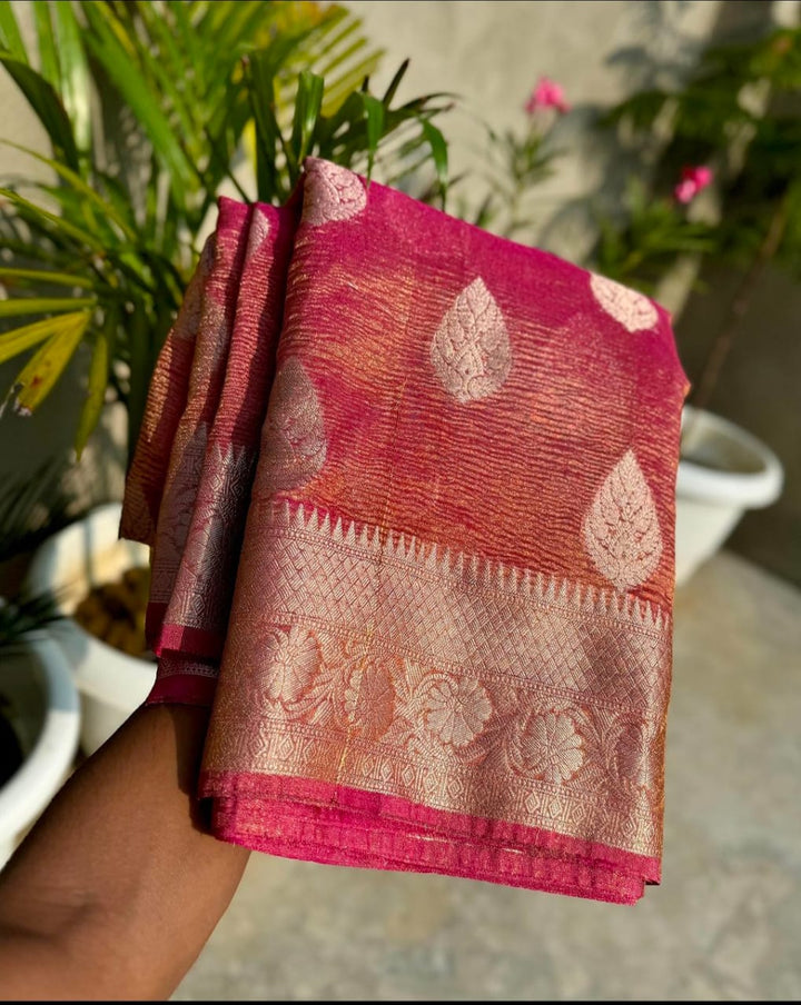 Before Sunrise Banarasi Katan Pink Tissue Saree