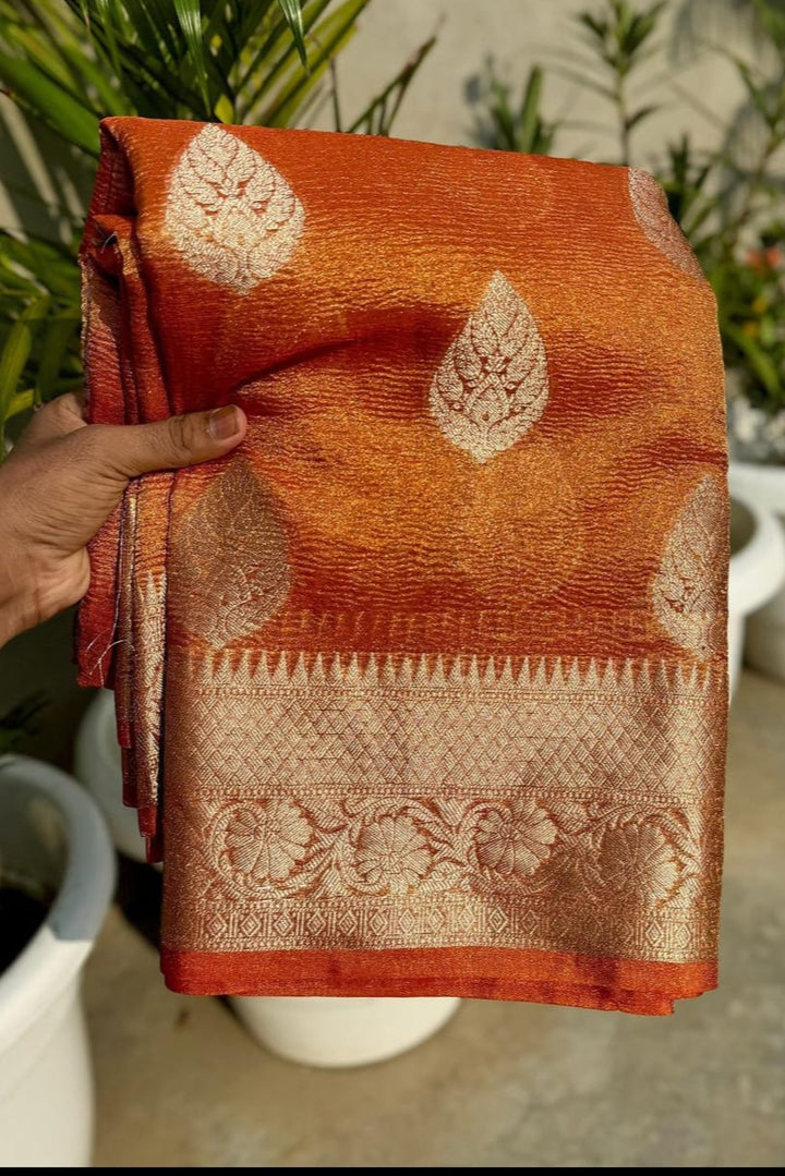 Before Sunrise Banarasi Katan Orange Tissue Saree