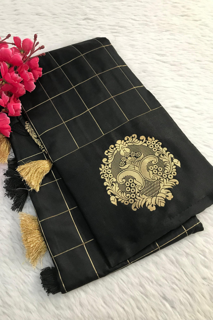 Unmatched Grace Banarasi Satin Pattu Black Saree