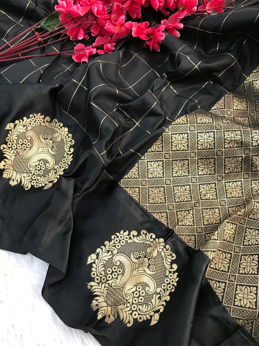 Unmatched Grace Banarasi Satin Pattu Black Saree