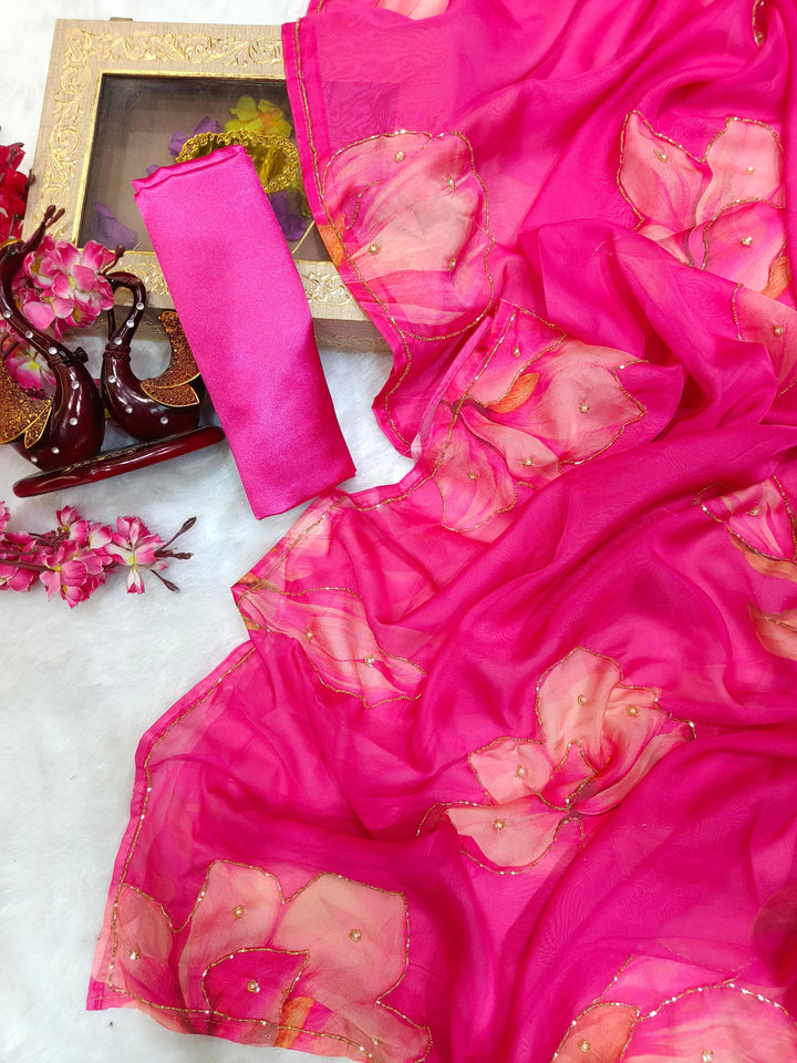 Stories From Breeze [Organza Pink Silk Saree]