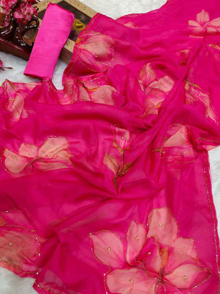 Stories From Breeze [Organza Pink Silk Saree]