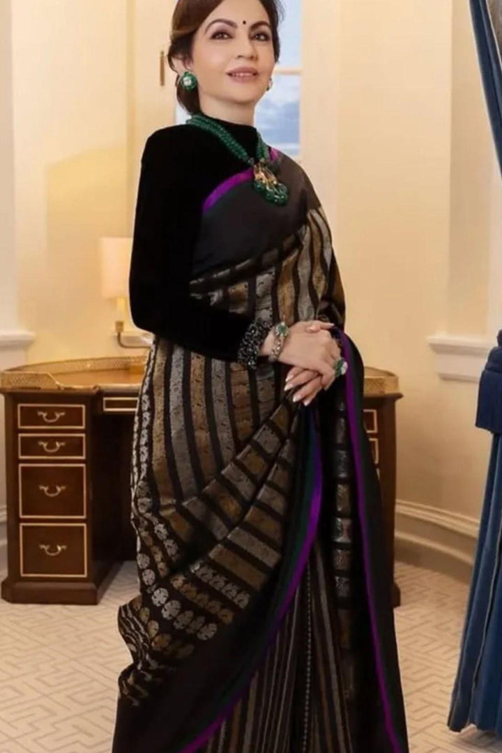 Nita Ambani Inspired Banarasi Black Silk Saree