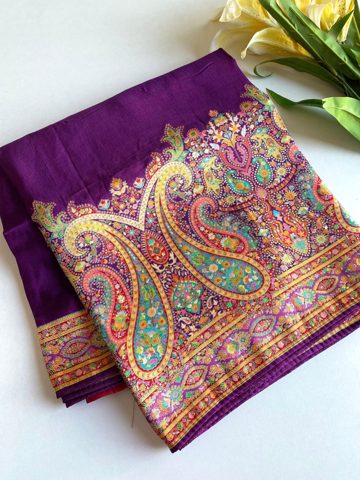 Tune Of Threads Muga Silk Purple Saree