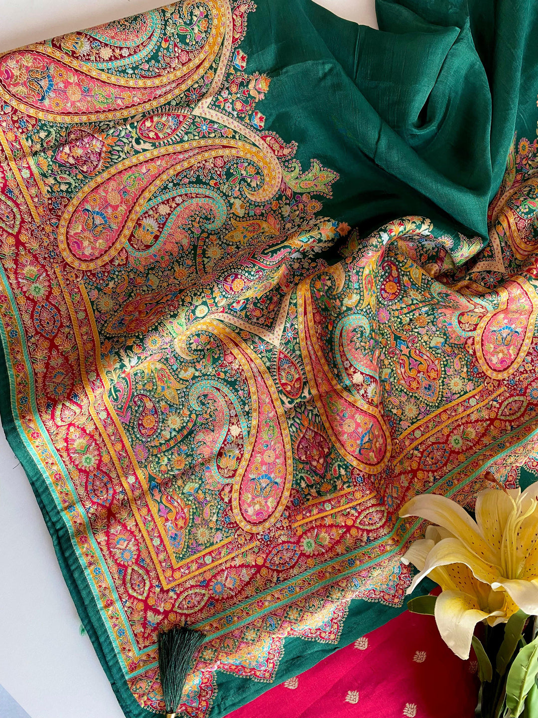 Tune Of Threads Muga Silk Green Saree