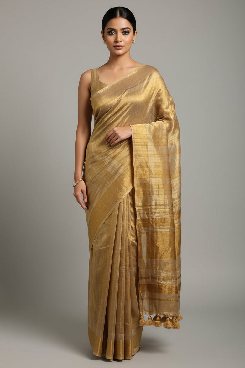 On The Point Tissue Linen Saree