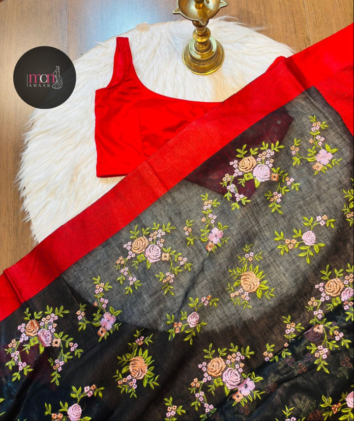 Embroidered Charm (Linen Embroidery Saree)