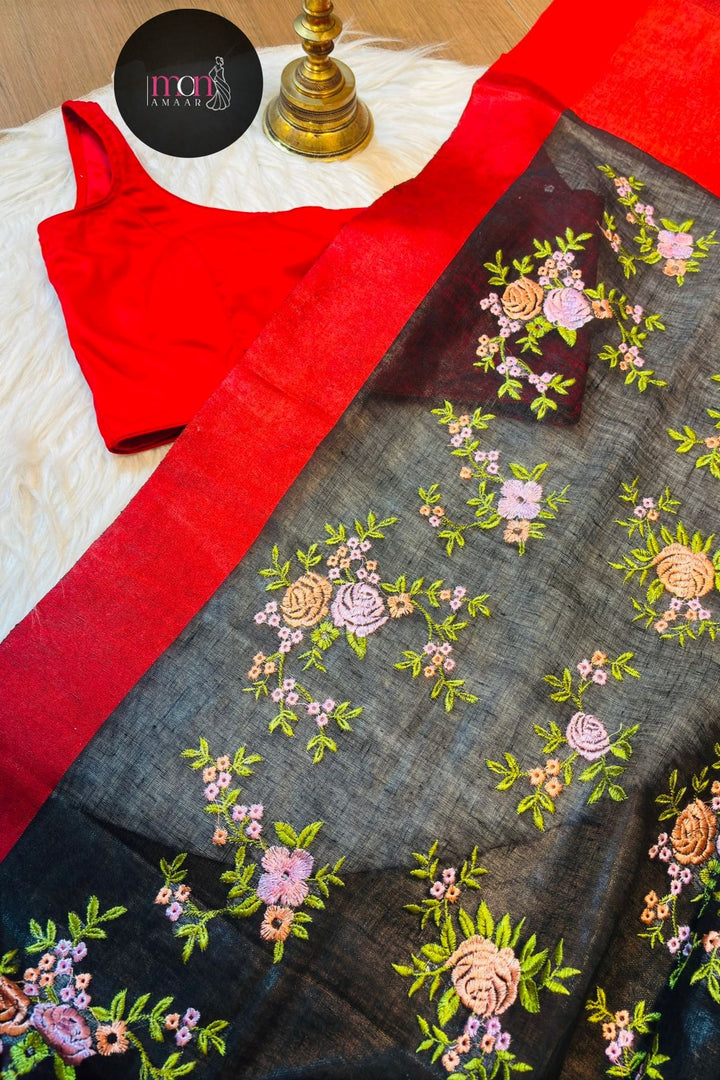 Embroidered Charm (Linen Embroidery Saree)