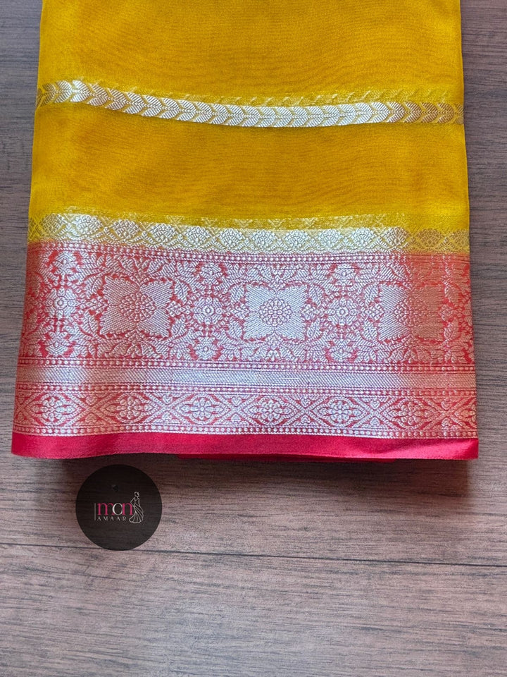 Suncrest Yellow Banarasi organza Saree