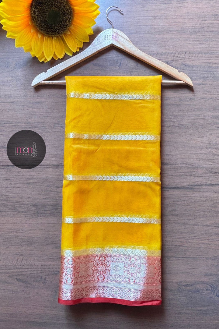 Suncrest Yellow Banarasi organza Saree