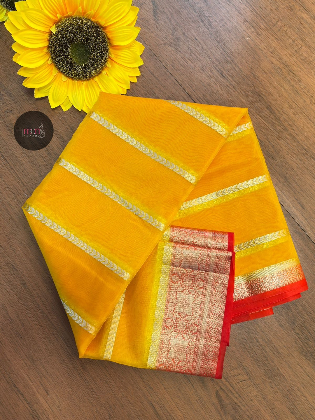 Suncrest Yellow Banarasi organza Saree