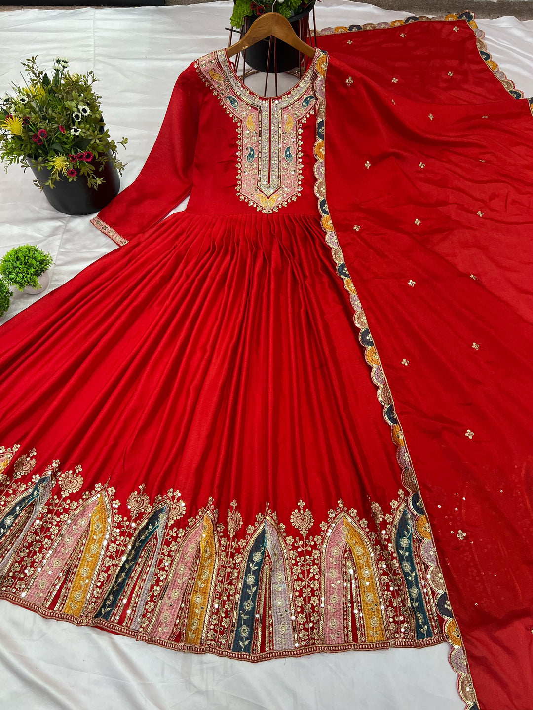 Goddess Of Shimmer Chinnon Silk Red Gown