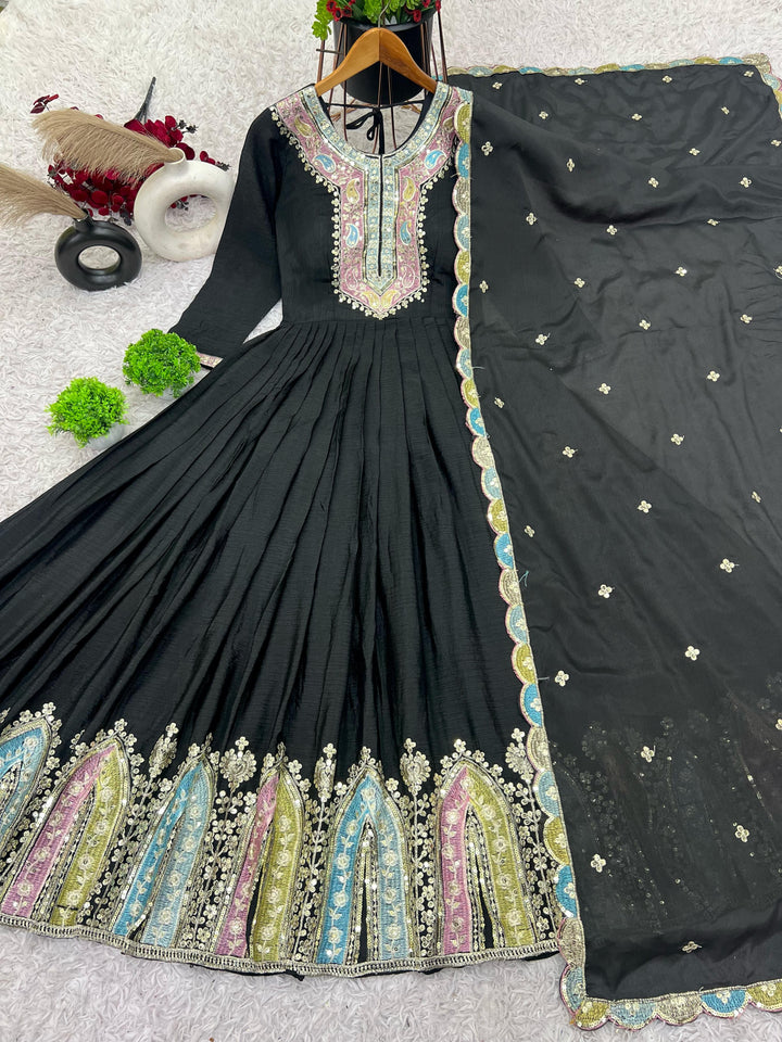 Goddess Of Shimmer Chinnon Silk Black Gown