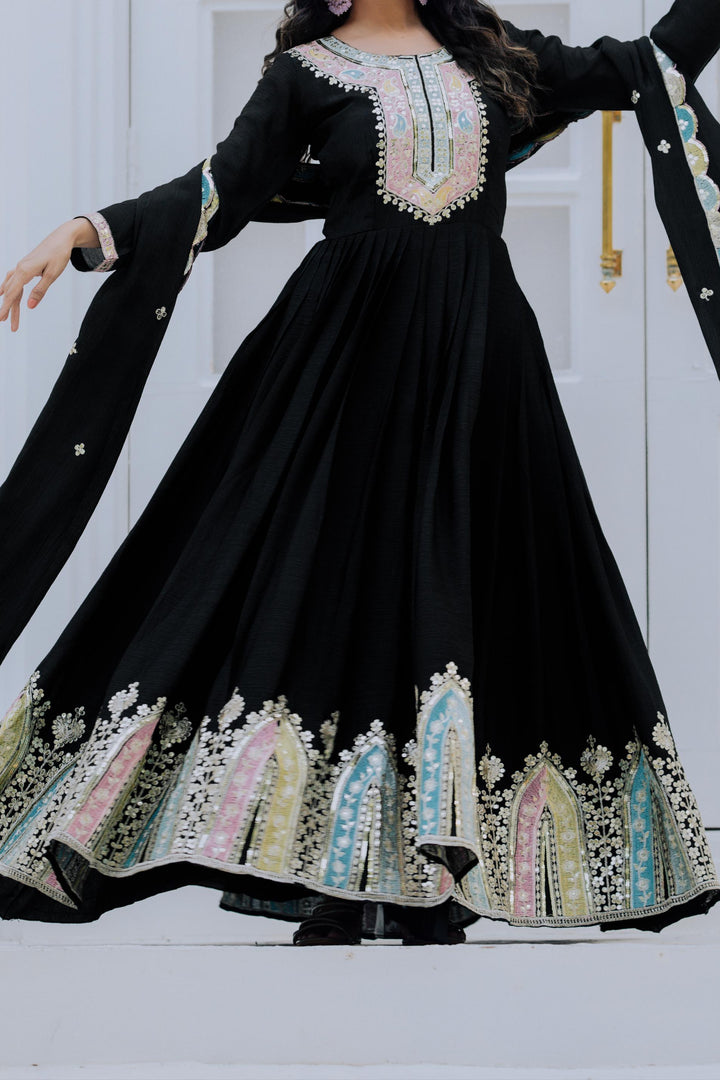 Goddess Of Shimmer Chinnon Silk Black Gown