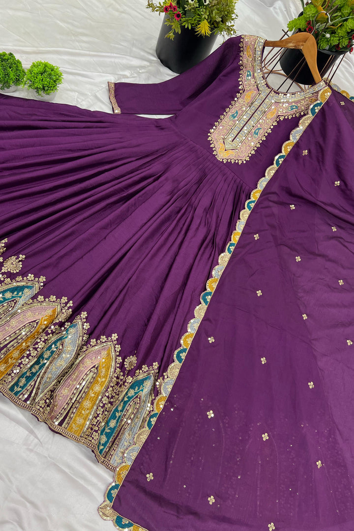 Goddess Of Shimmer Chinnon Silk Purple Gown