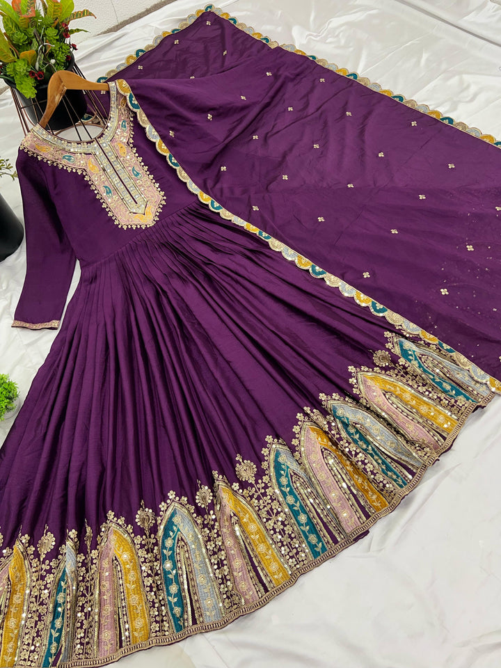 Goddess Of Shimmer Chinnon Silk Purple Gown