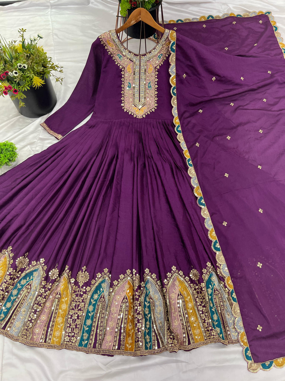 Goddess Of Shimmer Chinnon Silk Purple Gown