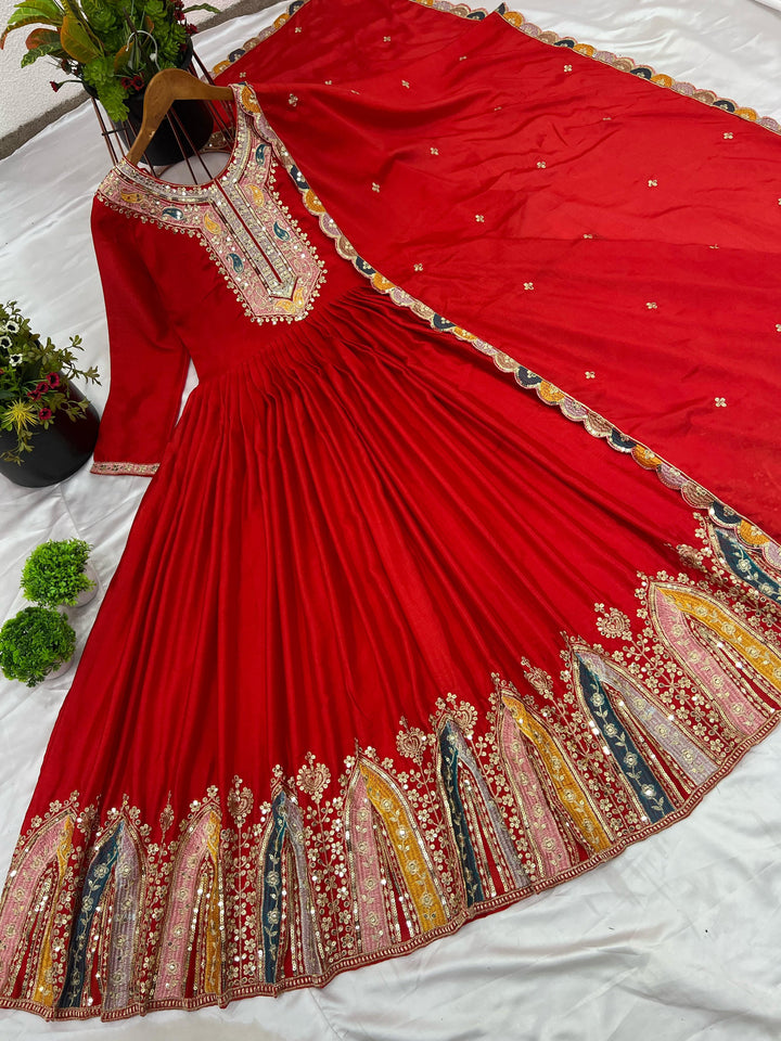 Goddess Of Shimmer Chinnon Silk Red Gown