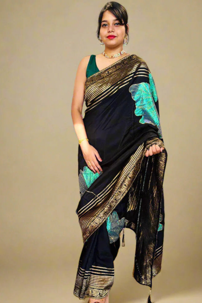 Brush Of Bloom Banarasi Muga Silk Saree