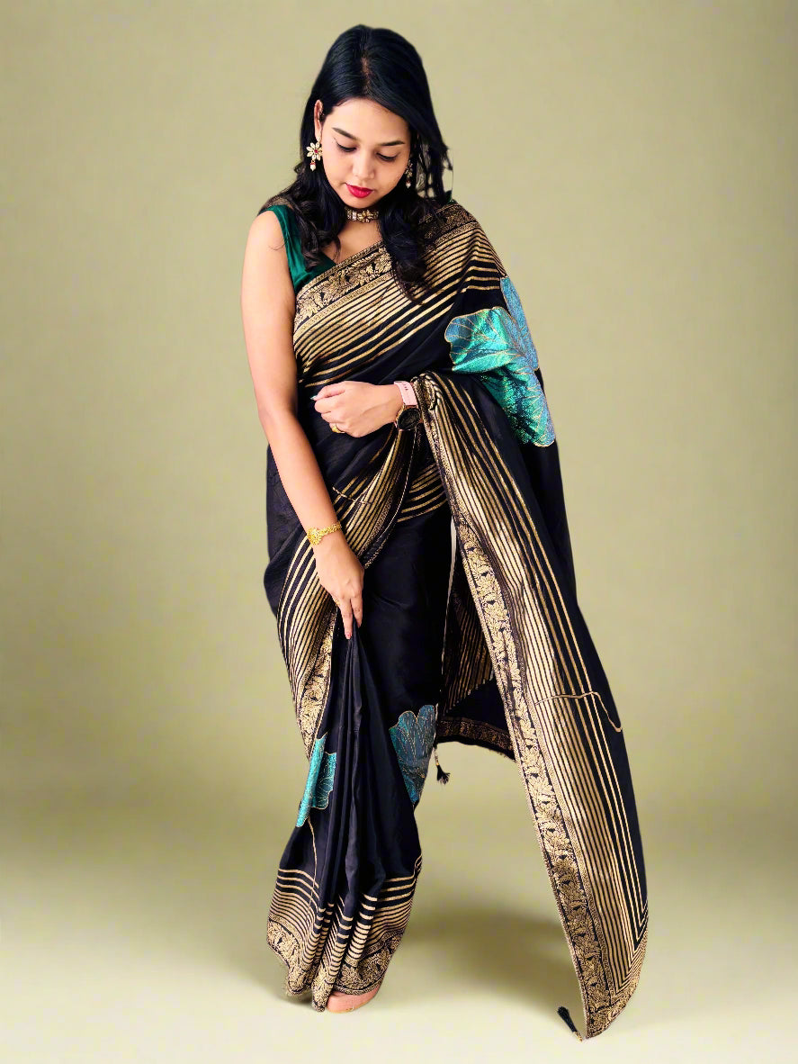 Brush Of Bloom Banarasi Muga Silk Saree