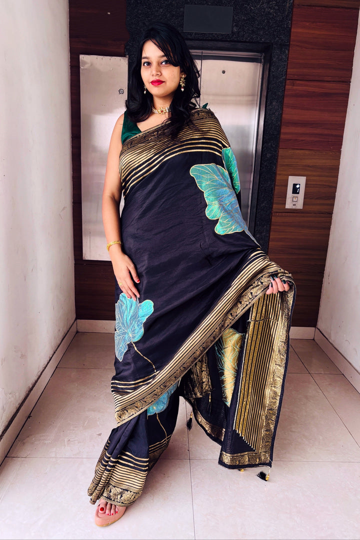 Brush Of Bloom Banarasi Muga Silk Saree