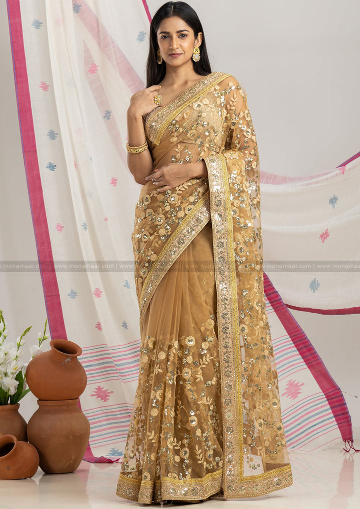 Golden Net Saree