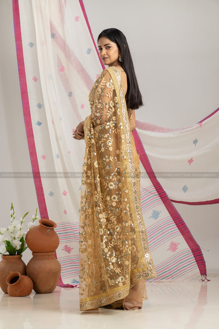 Golden Net Saree