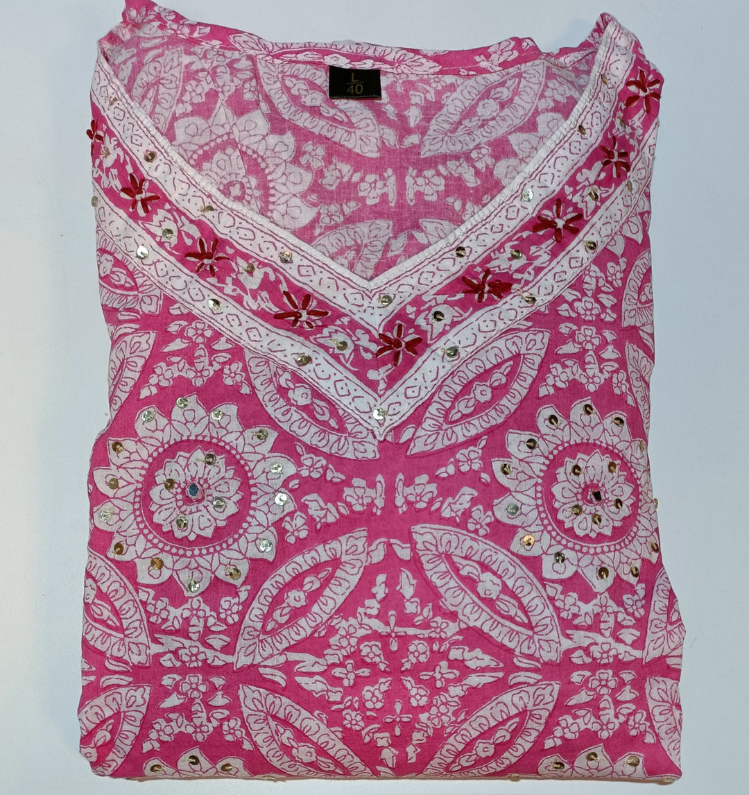 Cute Pockets Cotton Kurti Set (Attractive Pink)