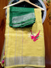Exclusive Pure Handwoven Parrot Embroidered Linen Saree