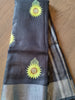 Exclusive Pure Handwoven Sunflower Embroidered Linen Saree