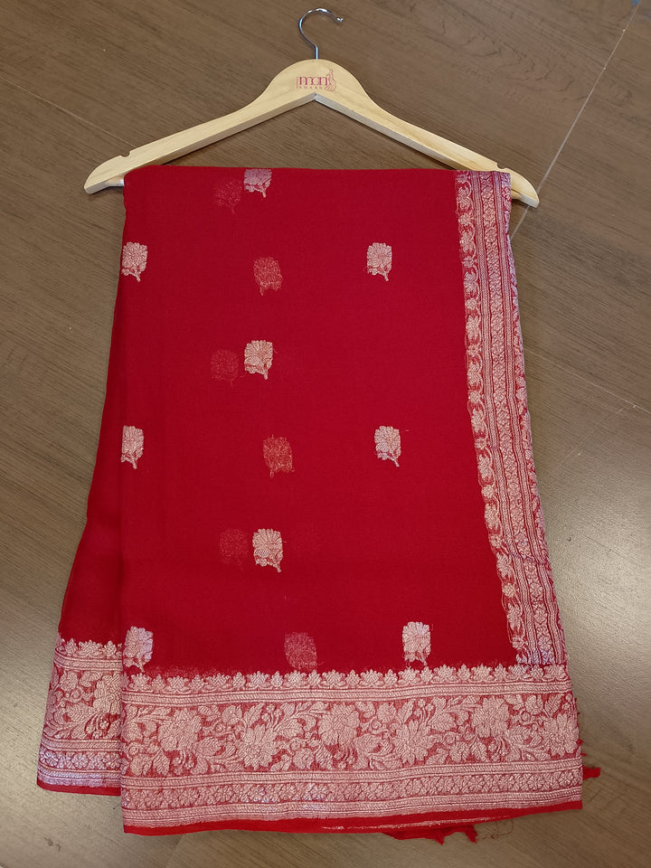 Embrace Of Khaddi Chiffon Banarasi (Possession Of Red)Saree