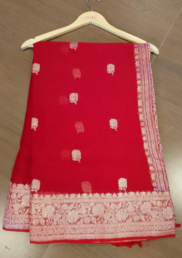 Embrace Of Khaddi Chiffon Banarasi (Possession Of Red)Saree