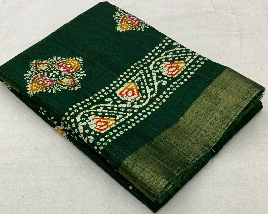 Rooting For Batik - Silk Saree(Green)