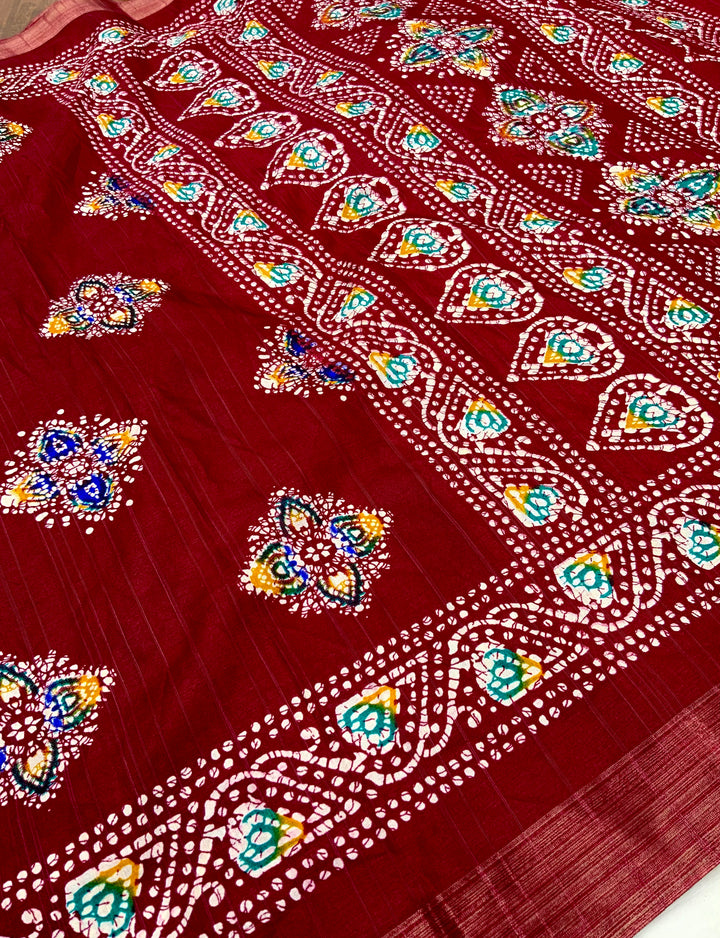 Rooting For Batik - Silk Saree(Red)