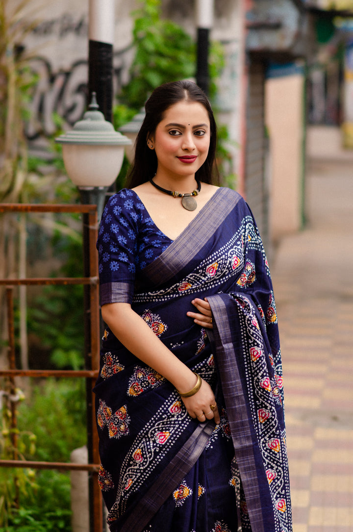 Rooting For Batik - Silk Saree(Blue)