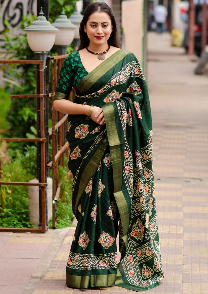 Rooting For Batik - Silk Saree(Green)