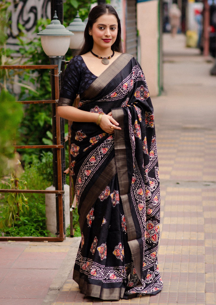 Rooting For Batik-Silk Saree(Black)