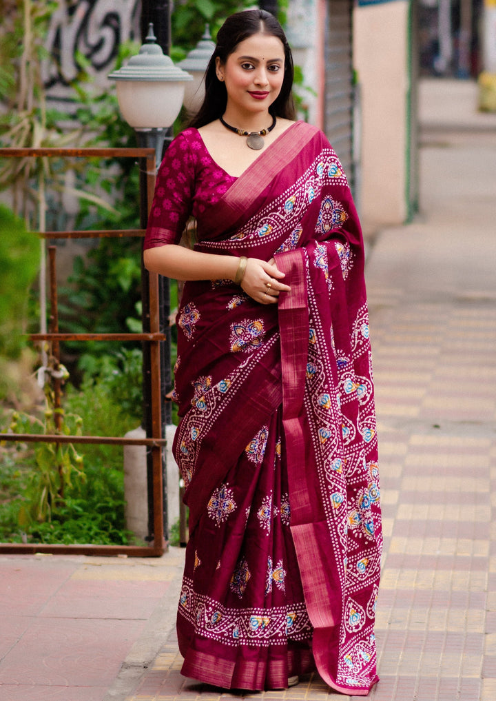 Rooting For Batik - Silk Saree(Dark Maroon)