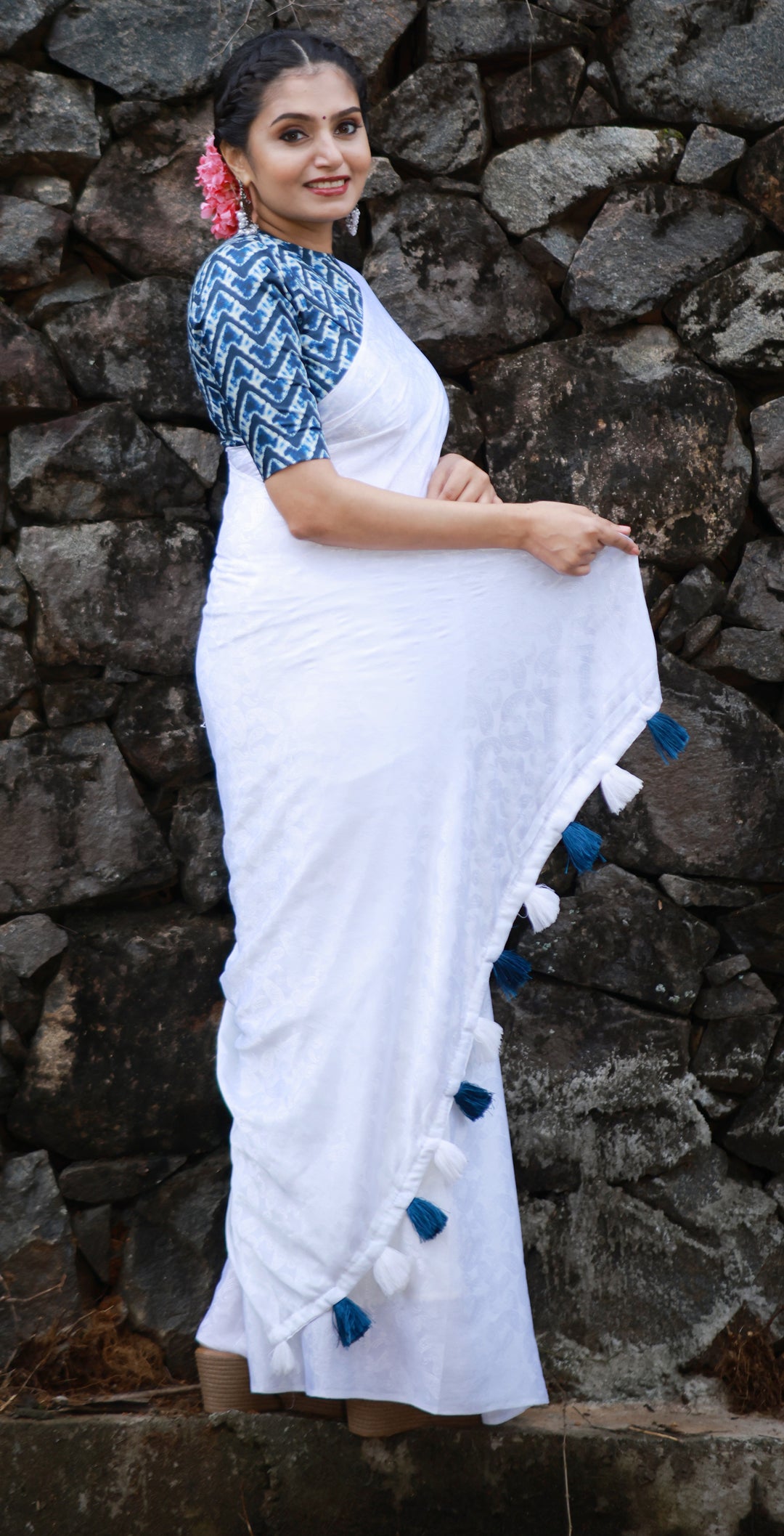 Here We Go With Royal Indigo - A Designer Crepe Saree