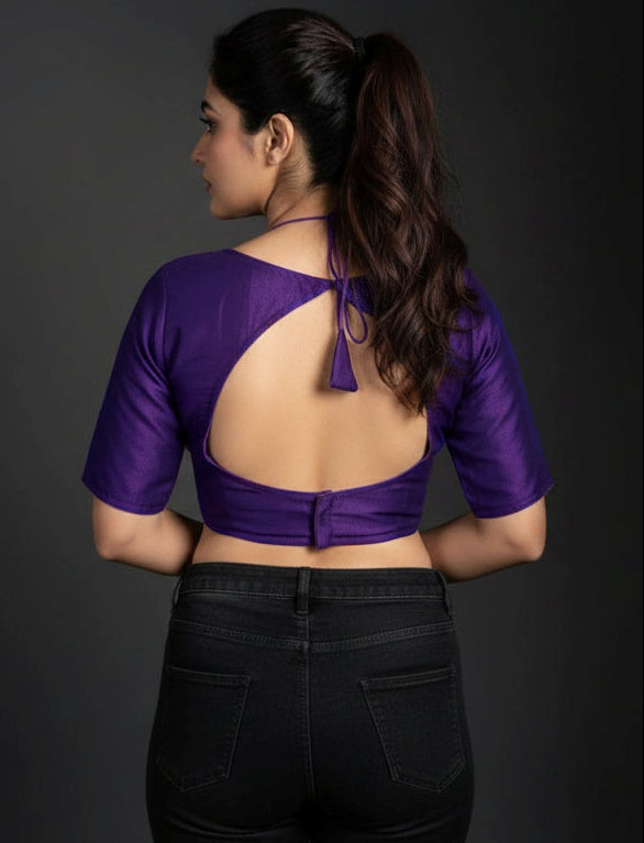 Purple Masaba Style Vichitra Silk Blouse