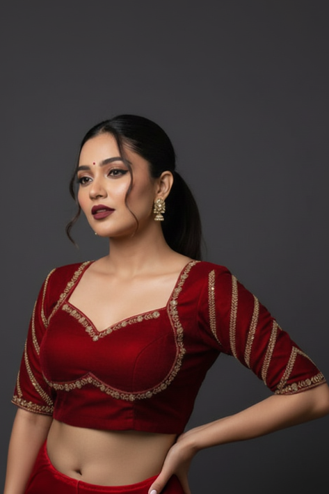 Partywear Maroon Vichitra Silk Blouse